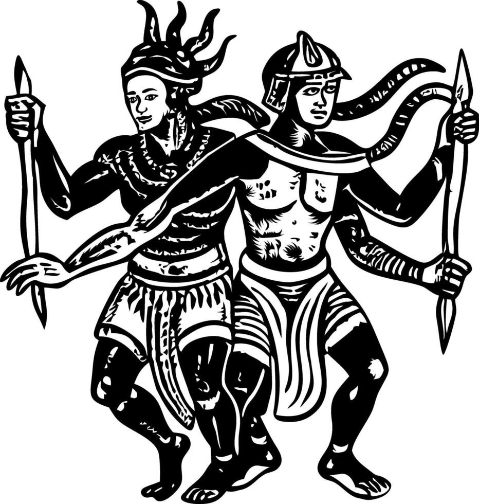 A vintage style illustration of twin heroes vector