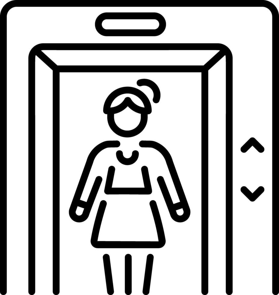 A linear style icon showing a character using hotel elevator vector