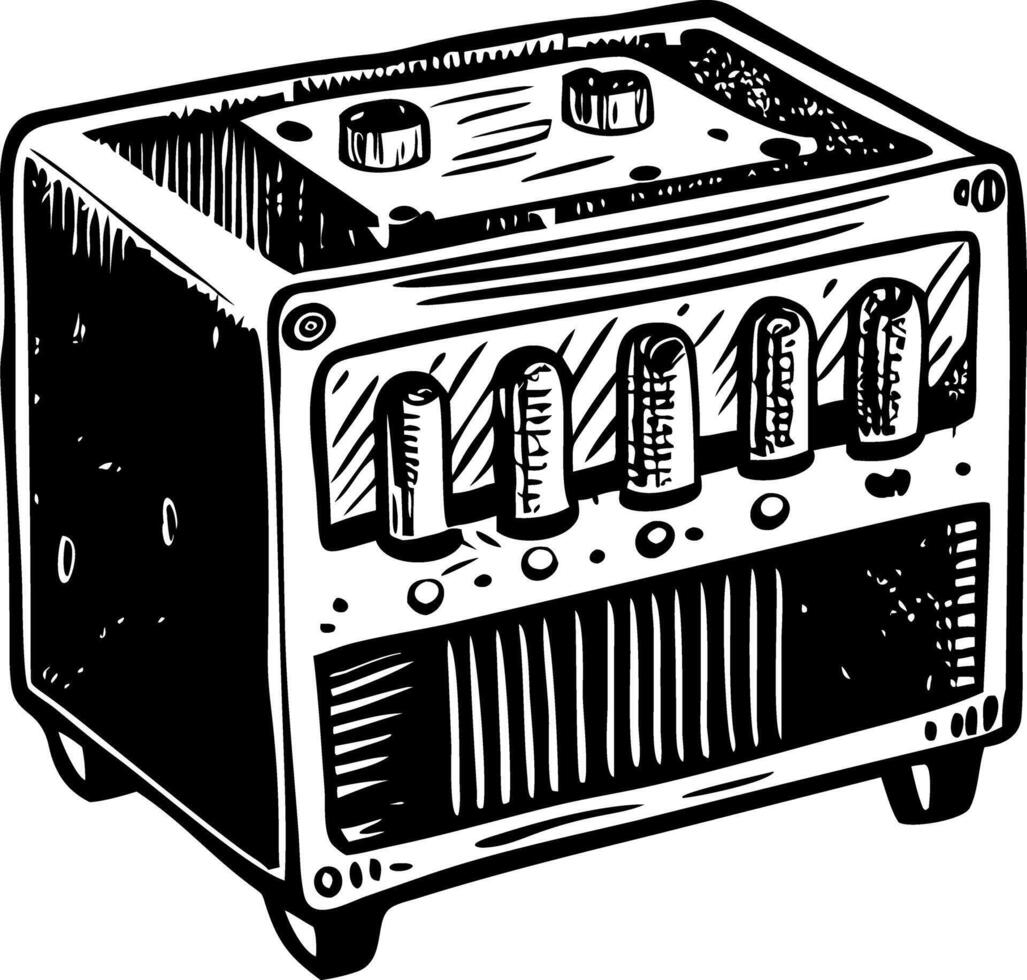 A vintage style illustration of a tube amplifier vector