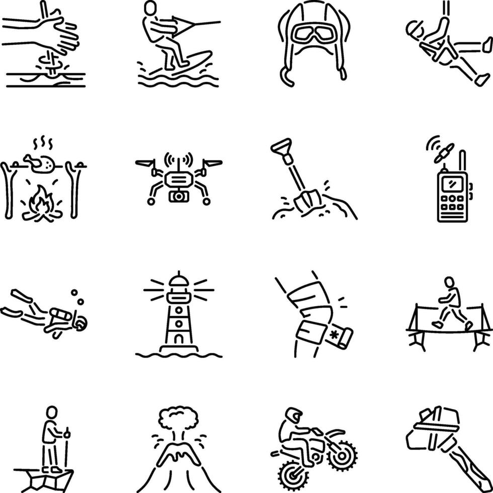Collection of Adventure Sports Linear Style Icons vector