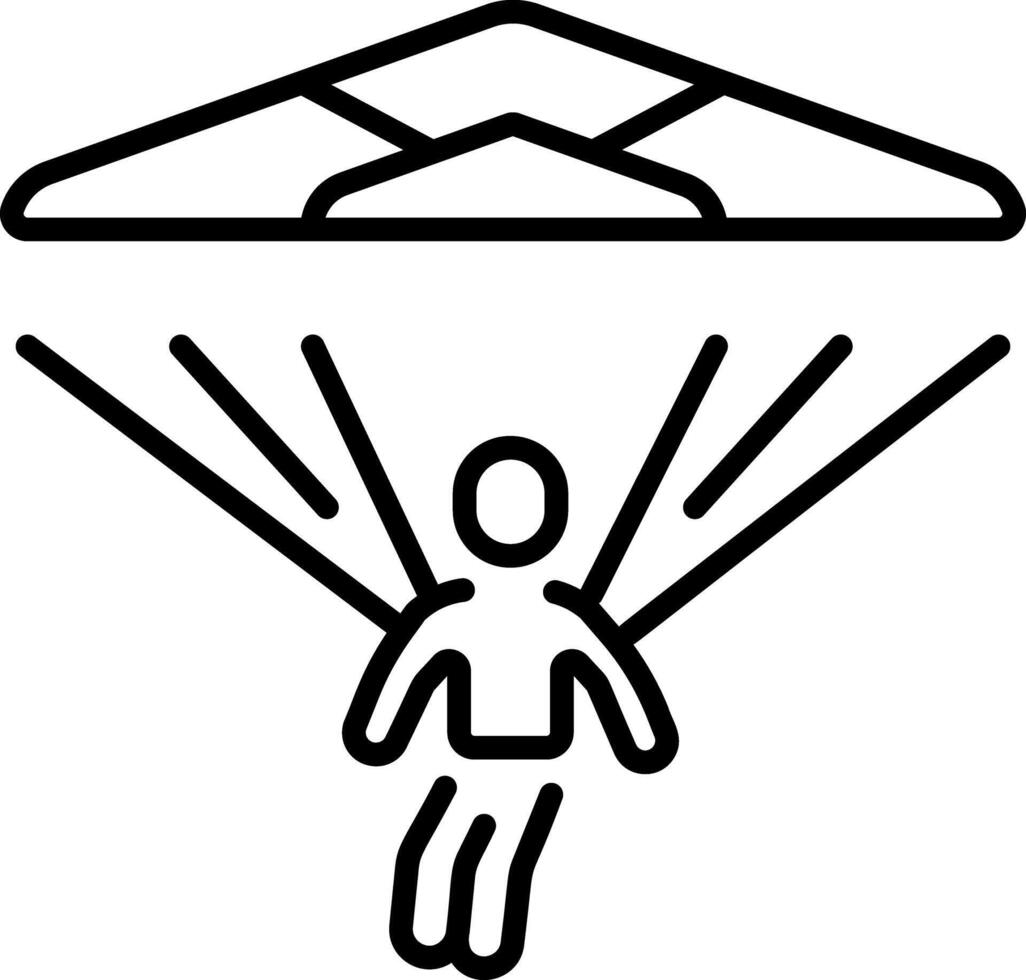A linear icon showing a person doing paragliding vector