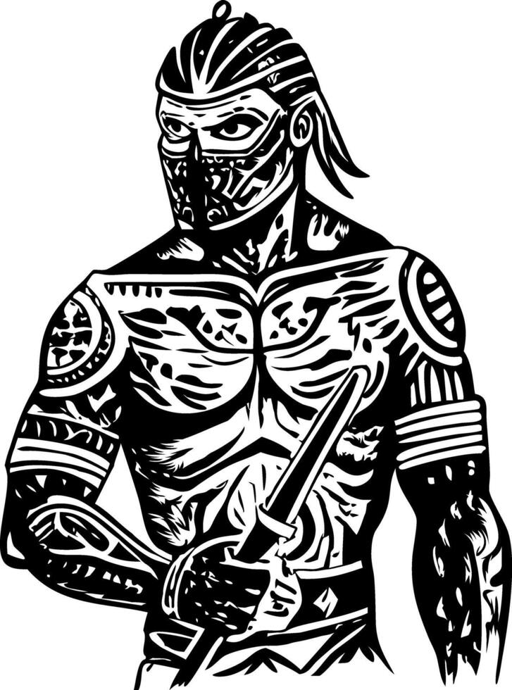 A tribal tattooed warrior illustration in vintage style vector