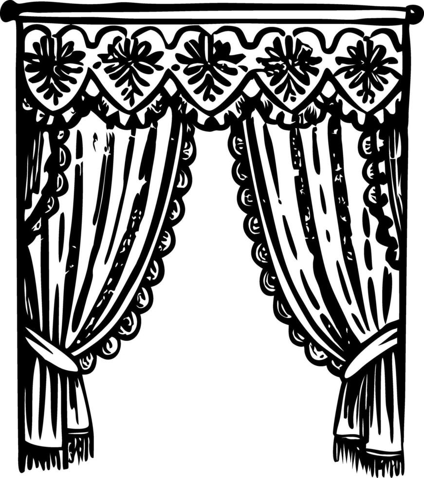 Lace curtains illustration in hand drawn style vector