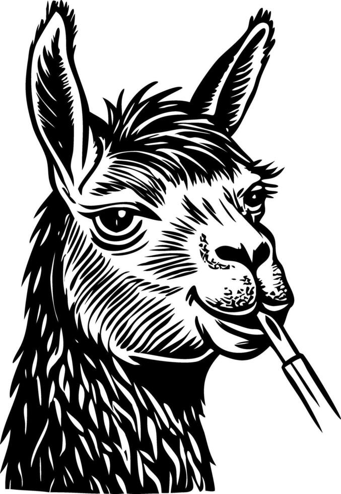 Llama chewing illustration in vintage style vector