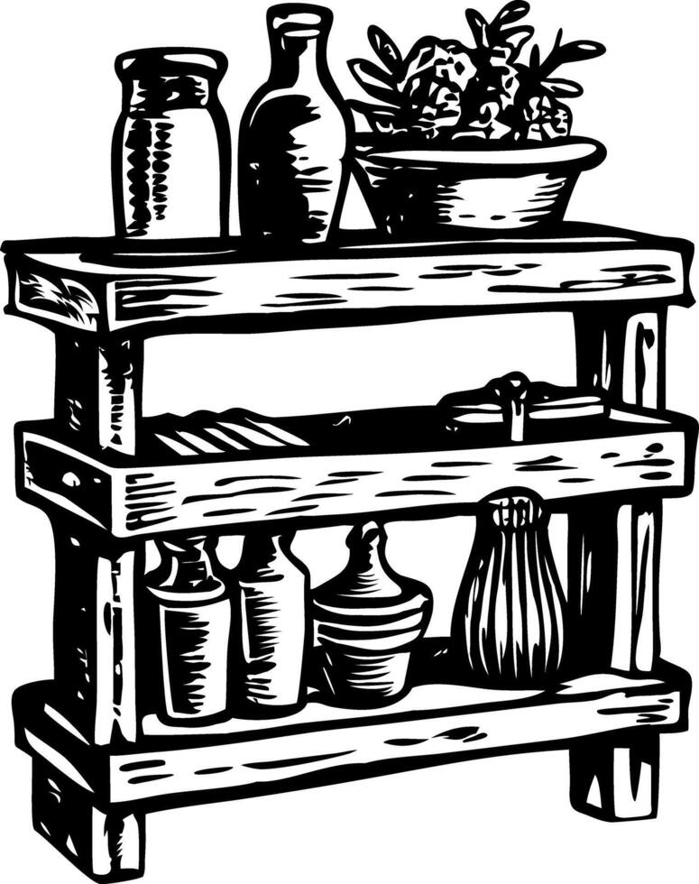 A sketchy style illustration of a farmhouse shelf vector