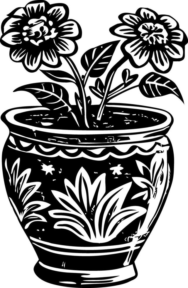 A vintage style illustration of a flower pot vector