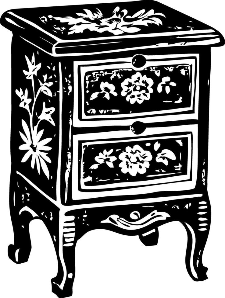 Antique nightstand illustration in hand drawn style vector