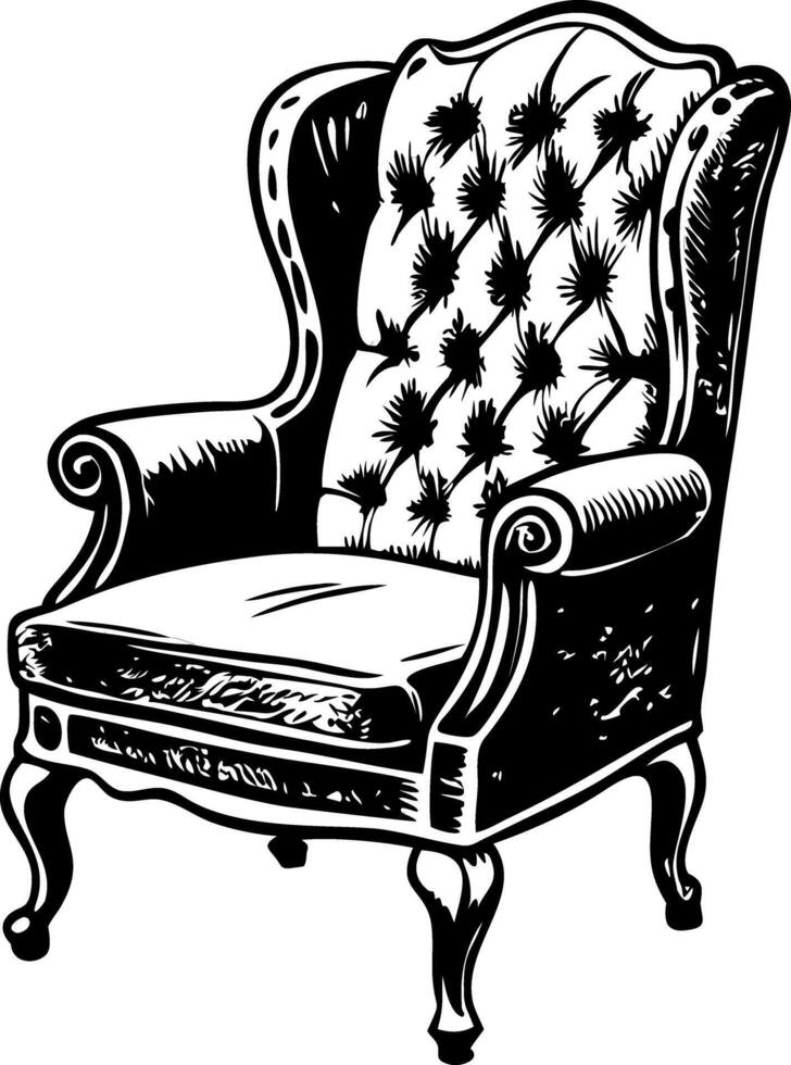 A hand drawn illustration of a wingback chair vector