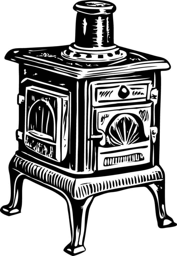 A vintage style illustration of an iron stove vector
