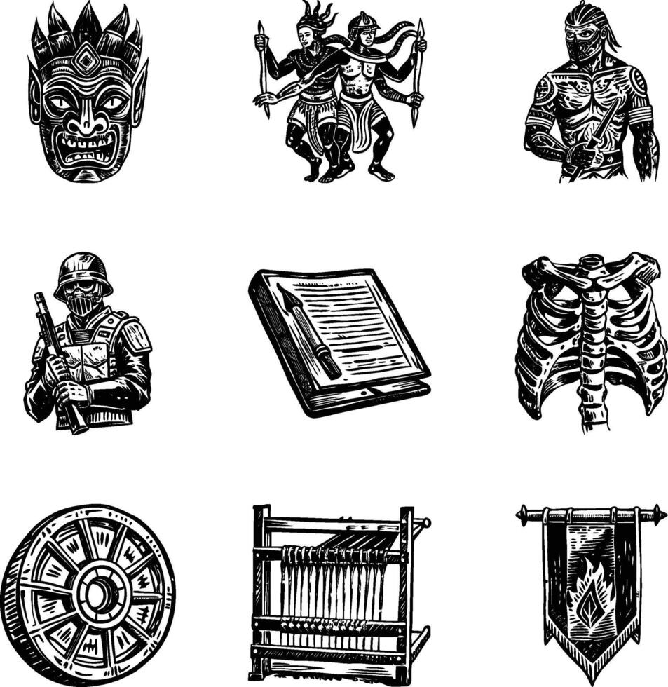 Pack of Maya Mythology Vintage Illustrations vector