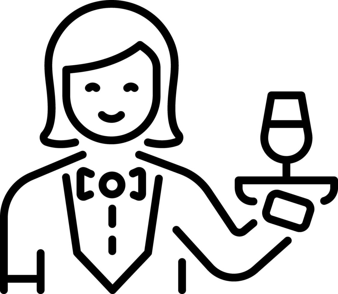 A linear style icon of hotel waitress serving drink vector