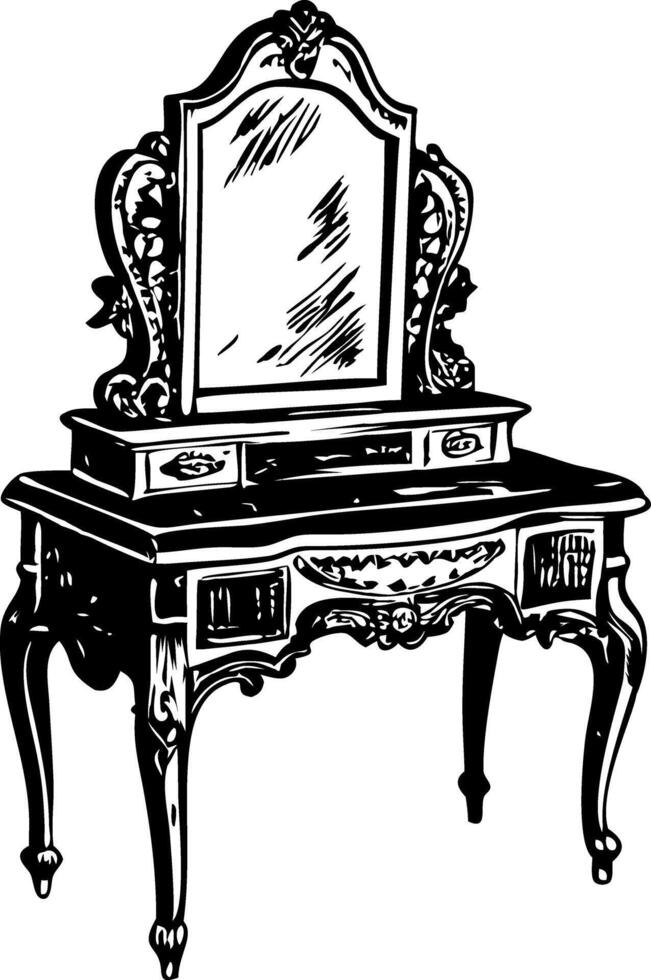 A hand drawn illustration of a vanity table vector