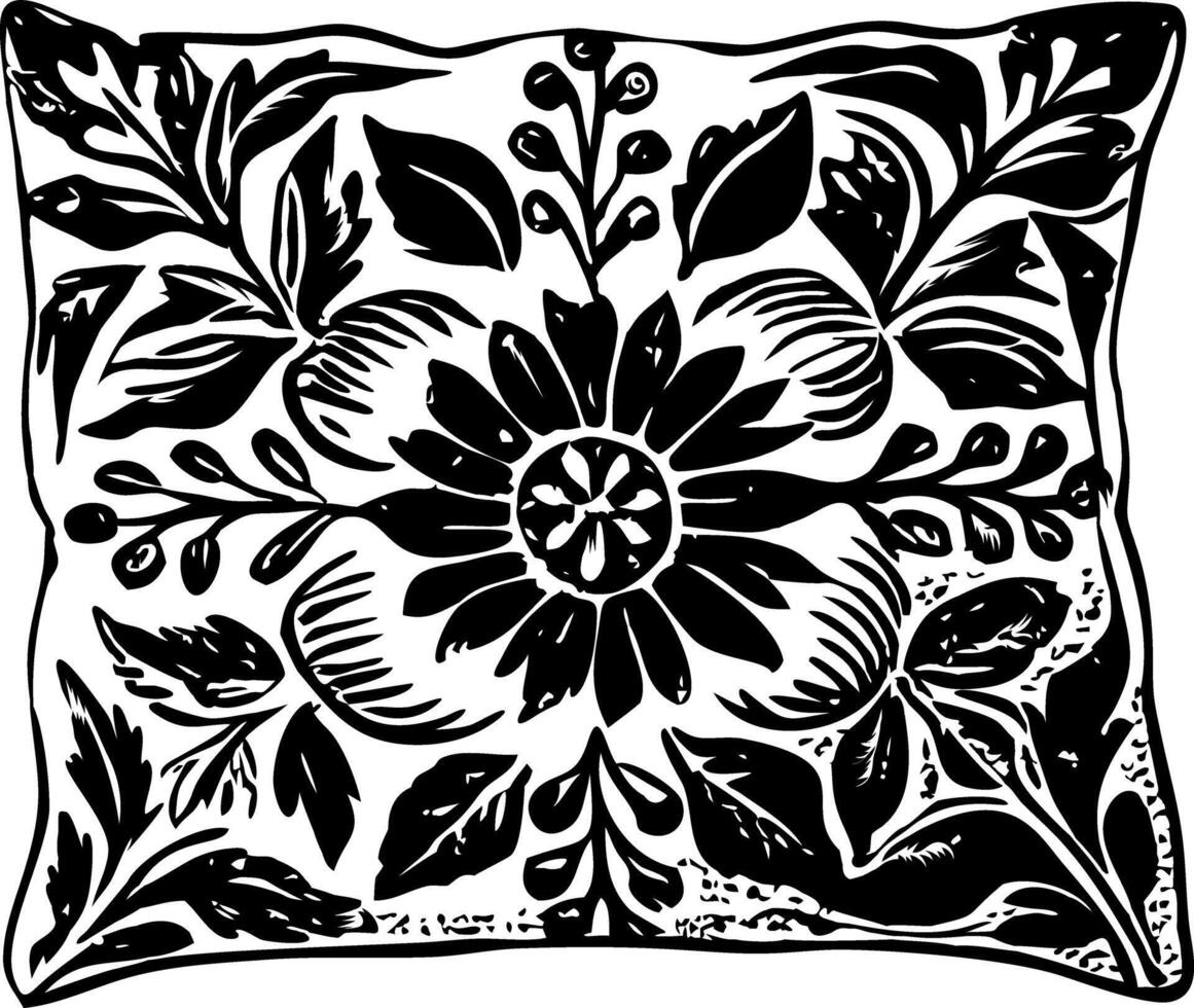 A hand drawn illustration of a floral pillow vector