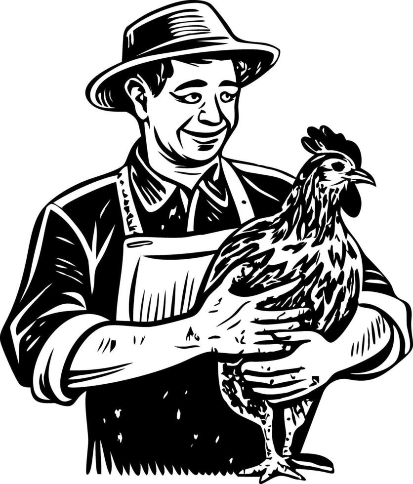 Farmer chicken illustration in vintage style vector