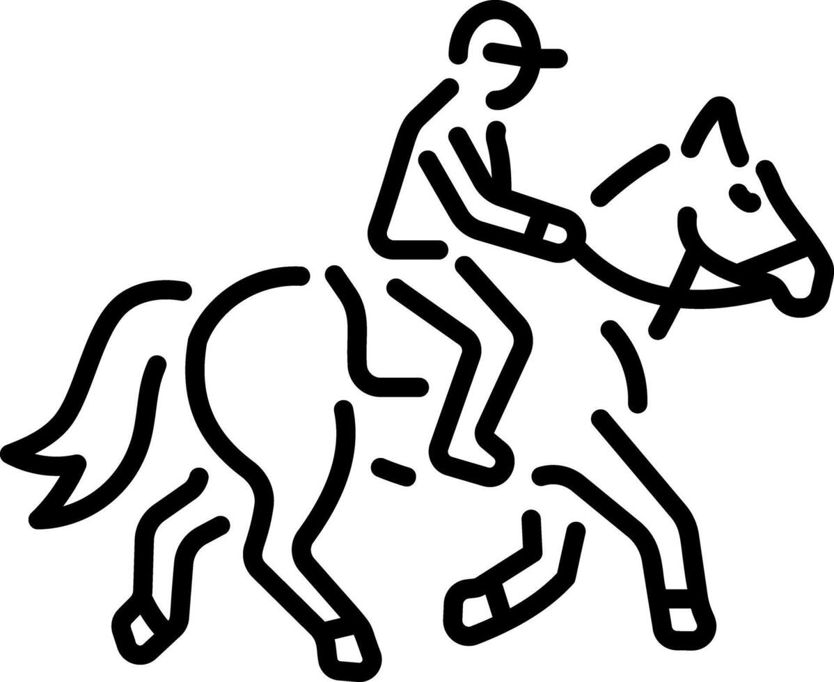 A line style icon showing a character doing horse riding vector