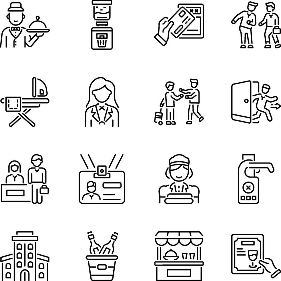 Collection of Linear Style Hotel Services Icons vector