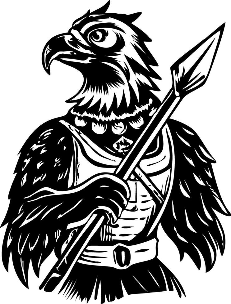 A glyph style illustration of an eagle warrior vector