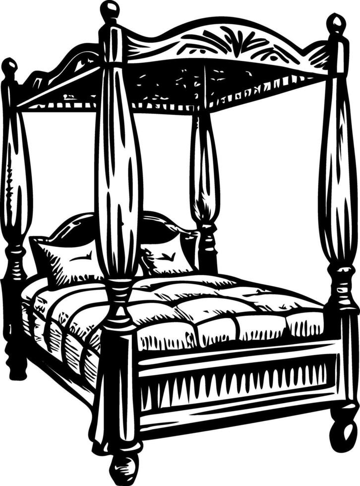 A glyph style illustration of a vintage bed vector