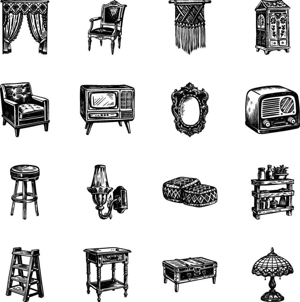 Collection of Antique Home Decoration Vintage Illustrations vector