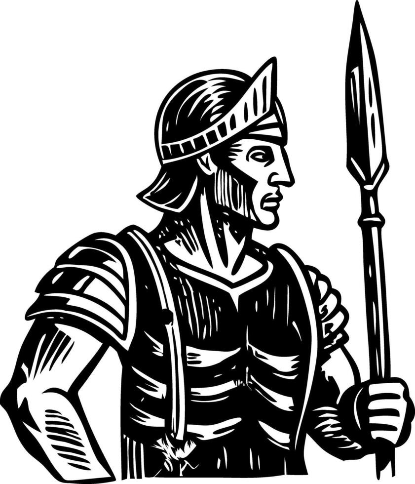 A vintage style illustration of a spear warrior vector