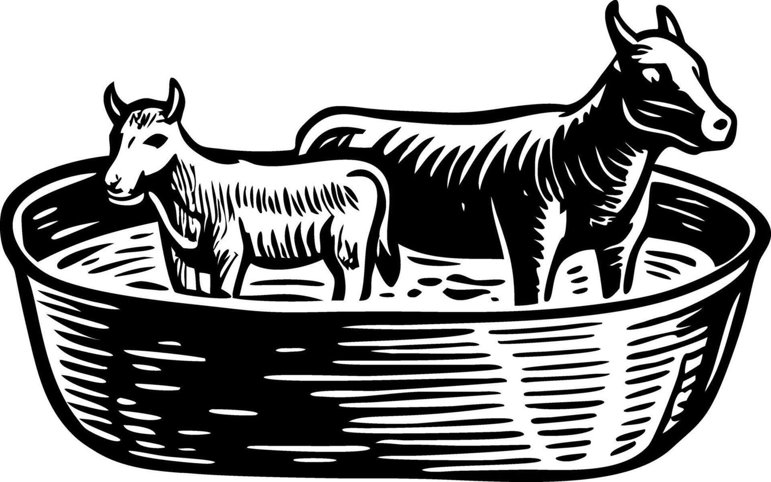 Cattle tub illustration in vintage style vector
