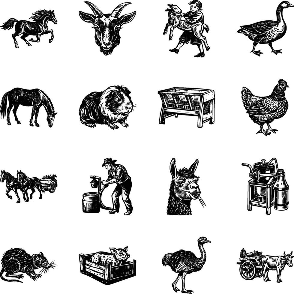 Set of Farmhouse Vintage Style Illustrations vector