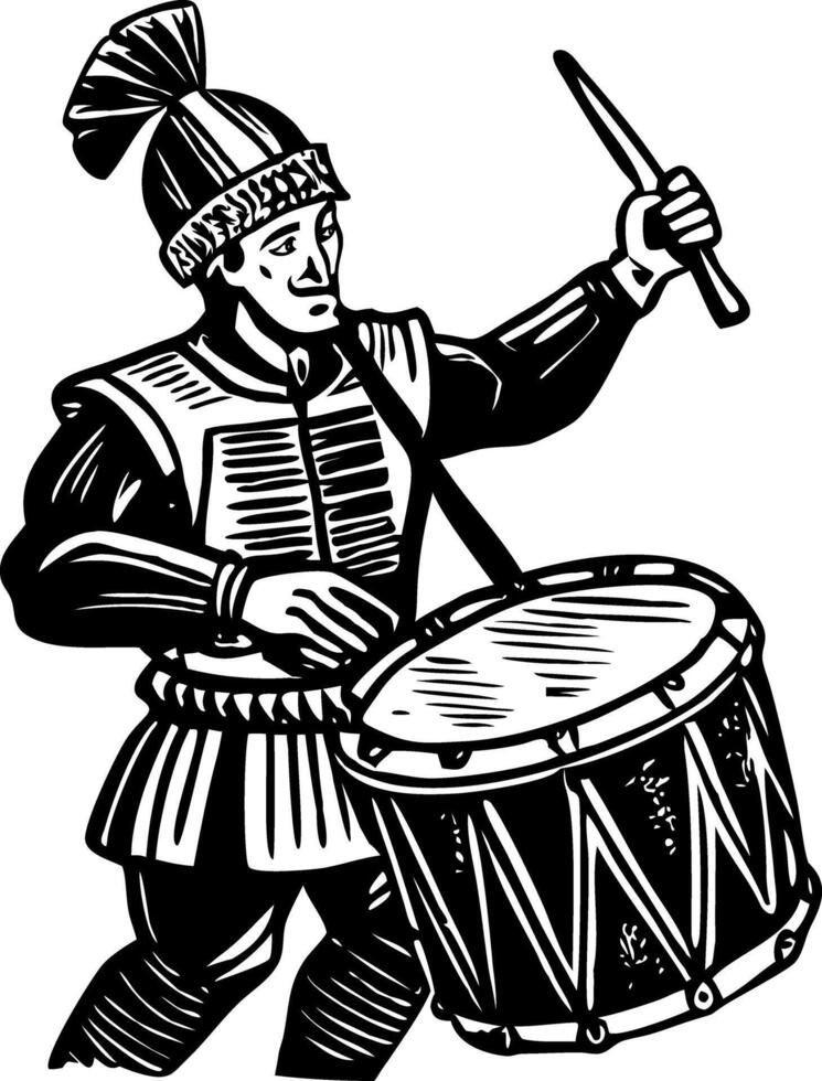 A vintage style illustration of battle drummer vector