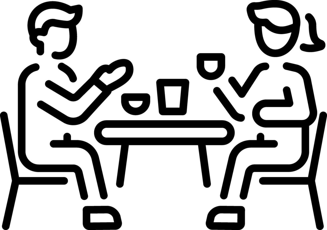 A couple eating dinner in hotel, line style icon vector