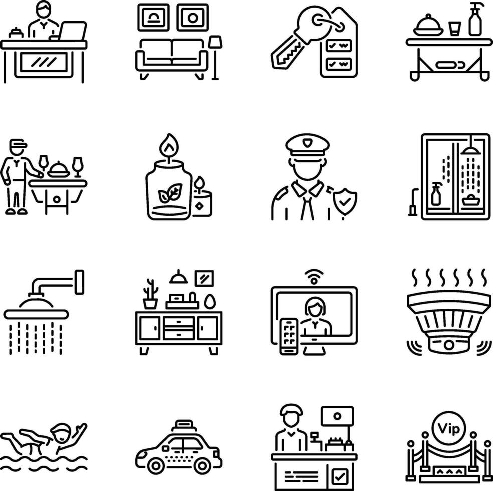 Set of Linear Style Hotel Amenities Icons vector