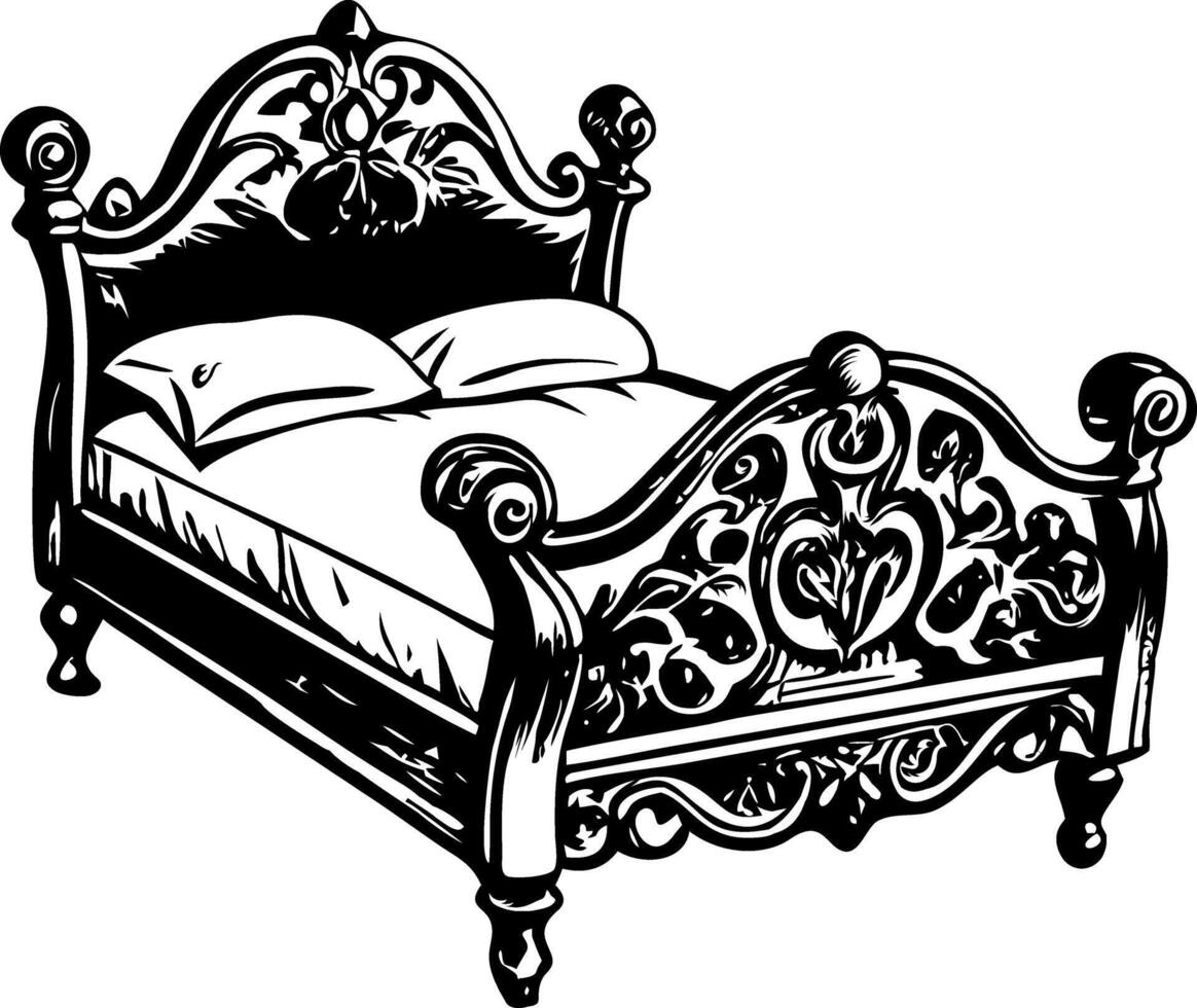 A vintage style illustration of a wooden bed vector