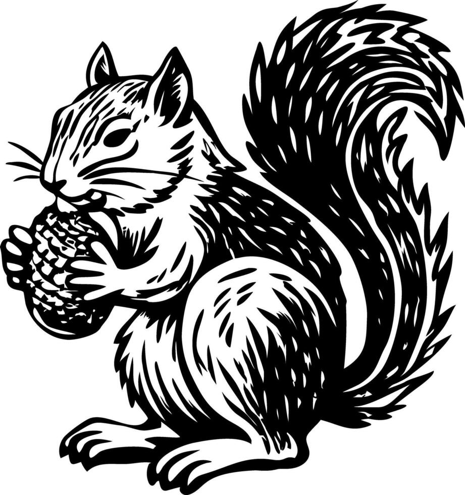 Squirrel eating illustration in vintage style vector