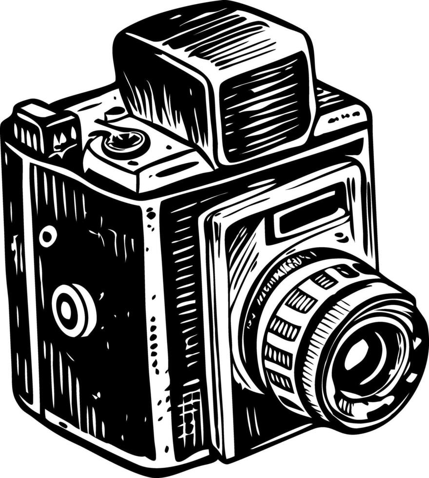 A vintage style illustration of an analog camera vector