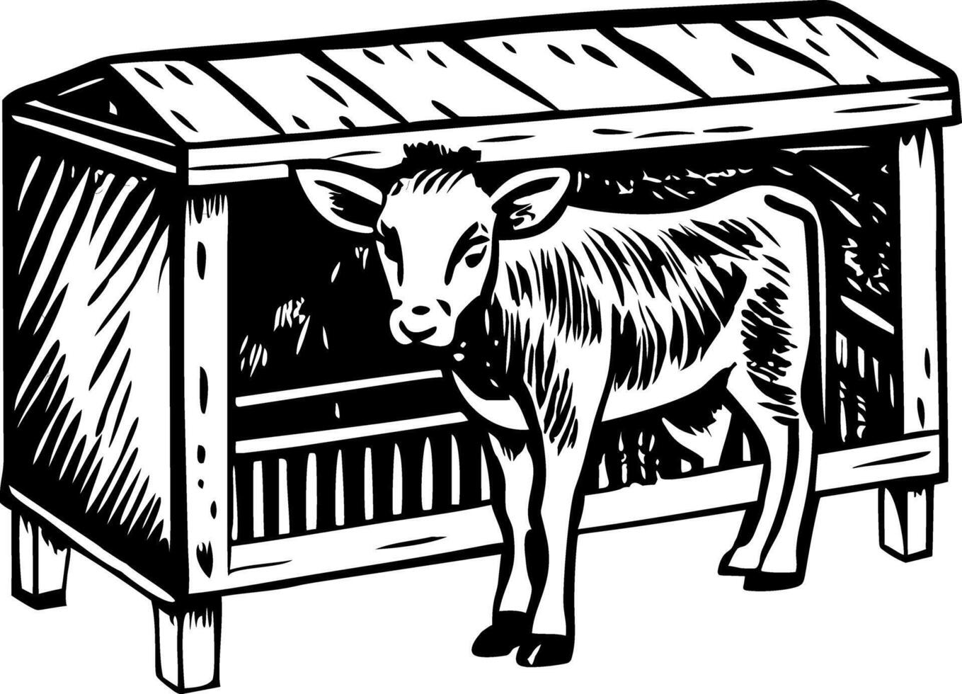Calf hutch illustration in vintage style vector