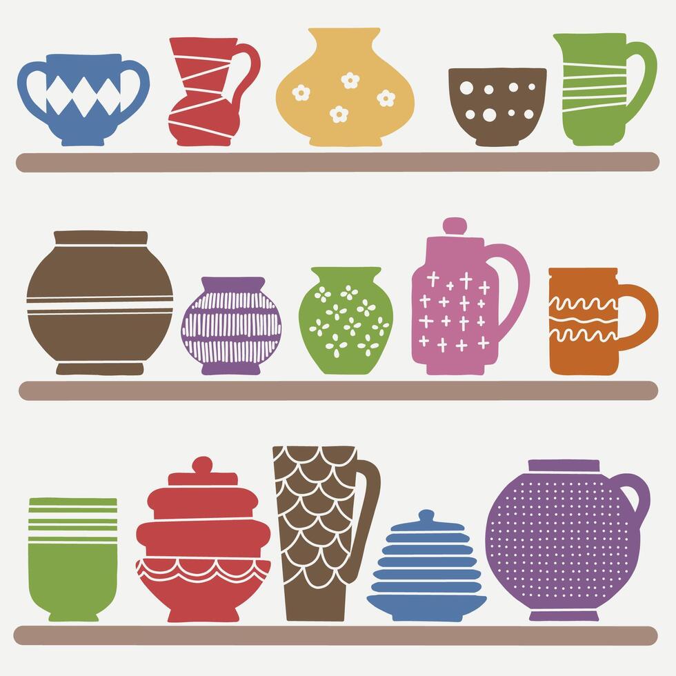 set of different pottery ceramic illustration vector