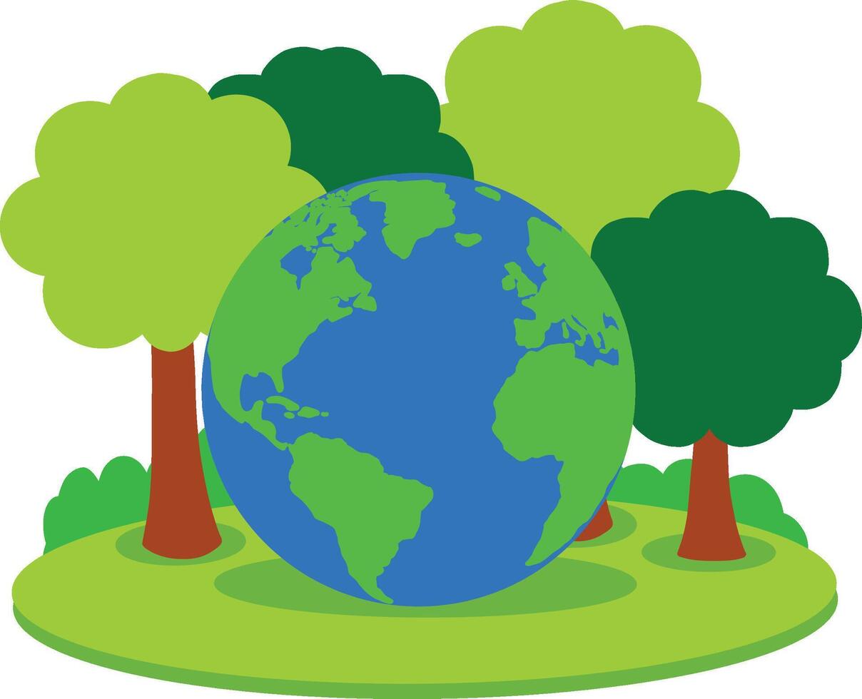 green tree surrounding earth planet in nature illustration vector
