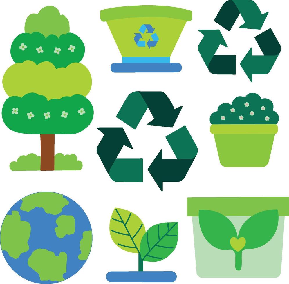 set of ecology and environment earth day elements illustration vector
