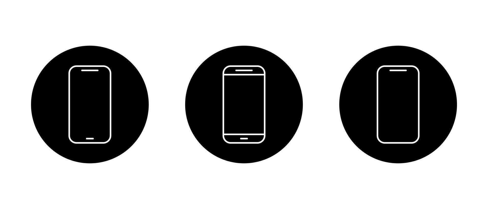 Smartphone device outline icon set on black circle. Mobile phone, cellphone sign. Gadget symbol vector