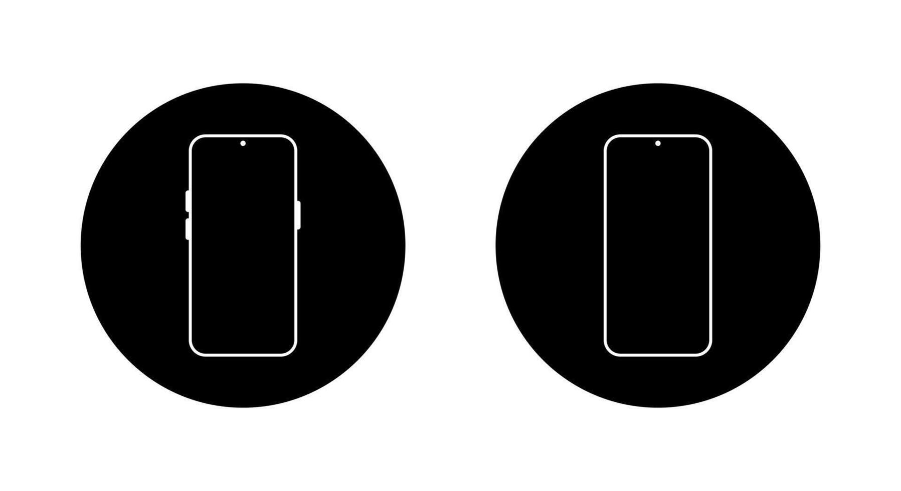 Smartphone with blank screen icon on black circle. Mobile phone sign. Cellphone symbol vector