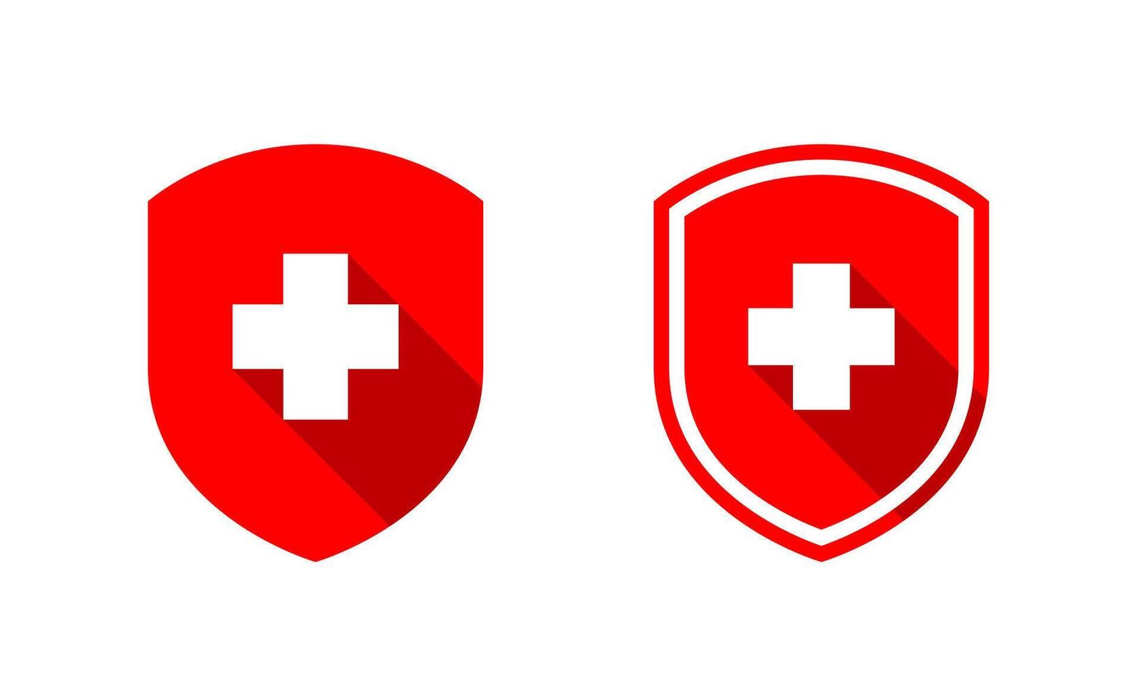 Medical shield icon with long shadow. Health, healthy badge sign symbol vector