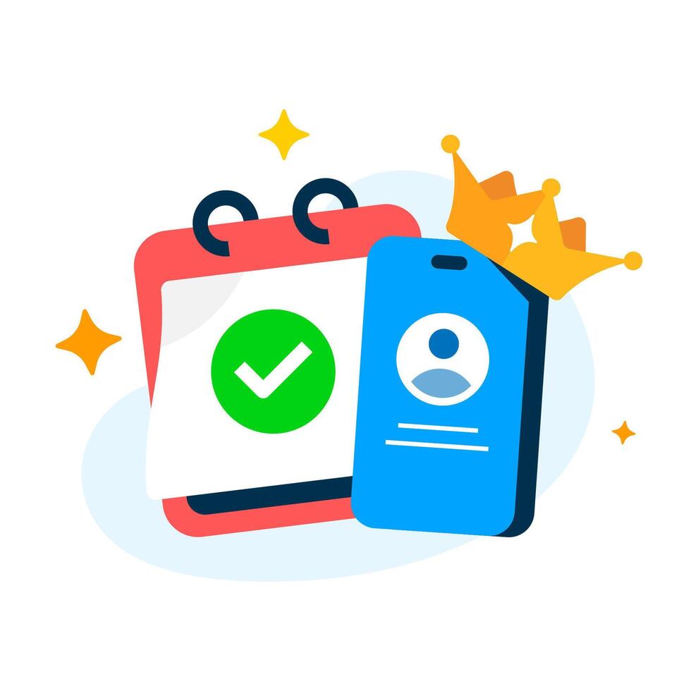 illustration of calendar and smartphone with crown. one month free trial or premium subscription access. for mobile app promotion, SaaS marketing, or digital service advertisement. Concept flat design vector