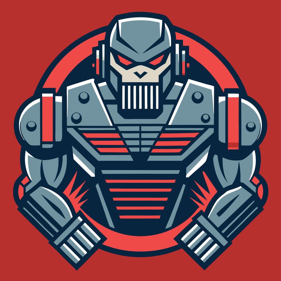 Bold robotic figure featuring advanced design elements with clean edges and strong colors for a modern aesthetic in digital art vector
