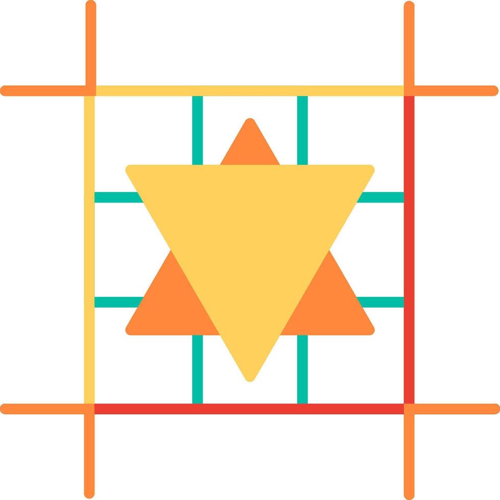 A yellow triangle with an orange star in the middle vector