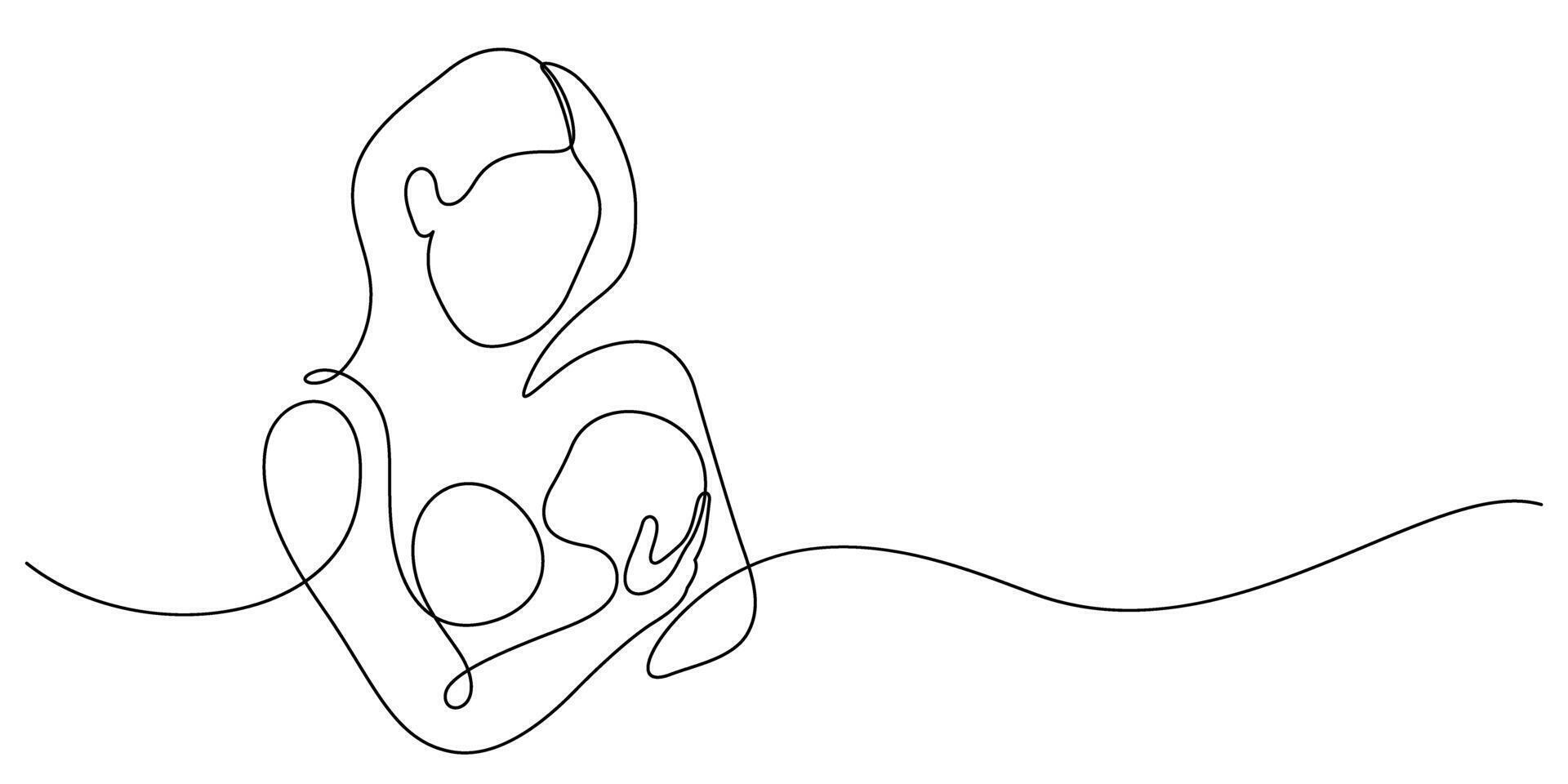 mother feeding breast baby one line continuous vector