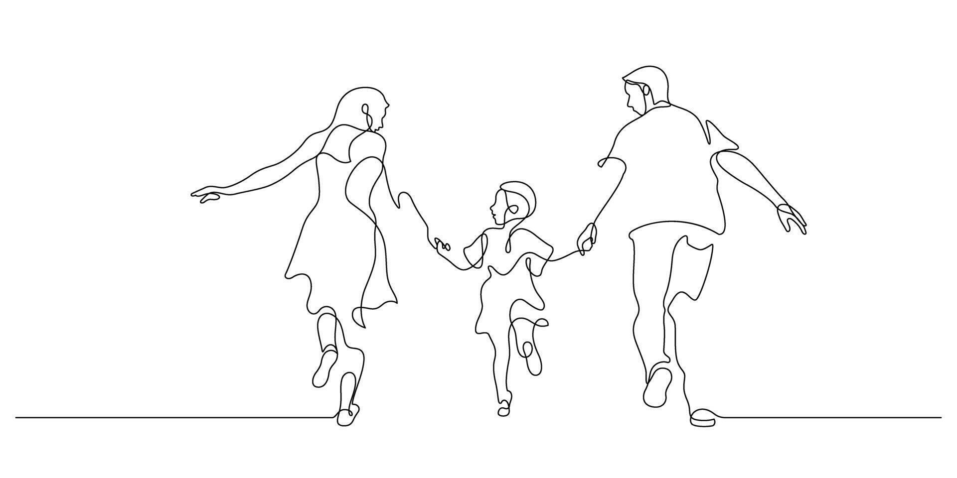 family walking together holding hands line art minimalism vector