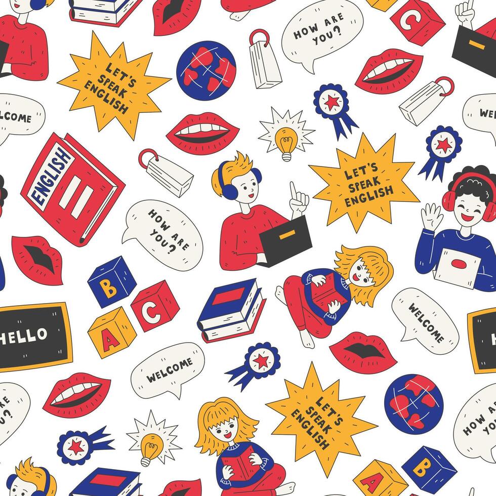 English Language Learning Seamless Pattern vector