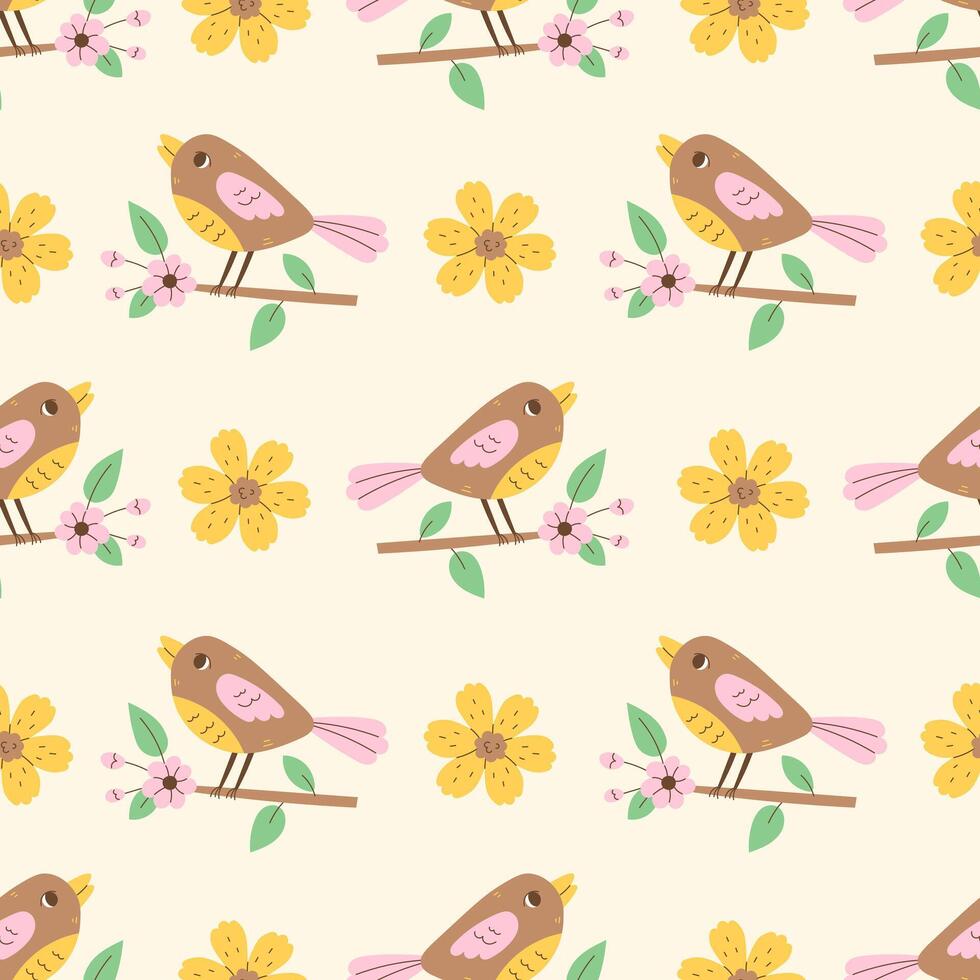 Spring Bird Seamless Pattern vector