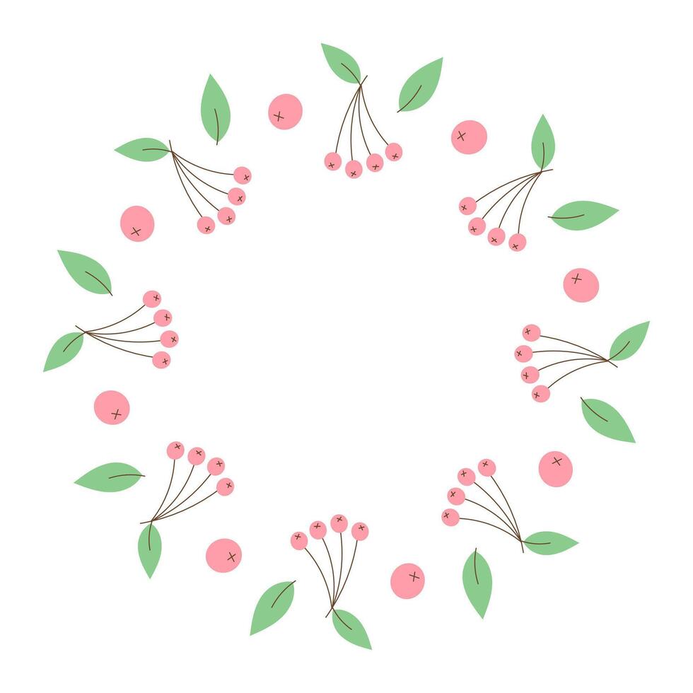Pink Berries and Leaves Circle Frame vector