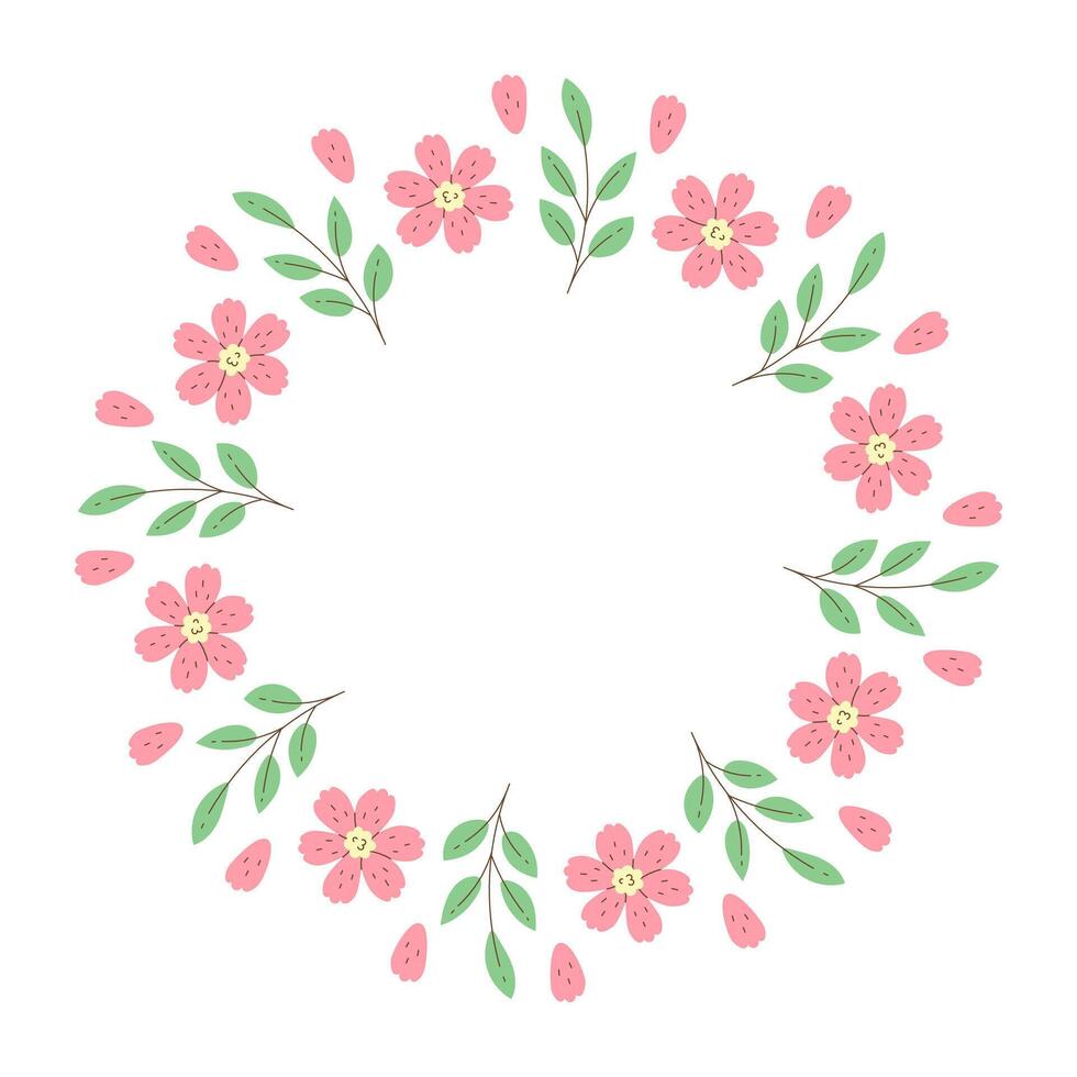 Sakura Circle Frame with Flowers and Twigs vector