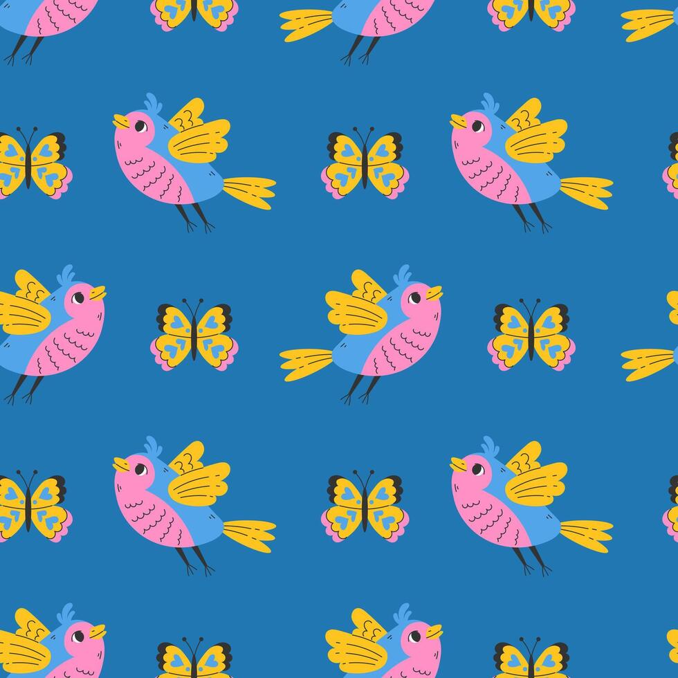 Flying Bird Butterfly Seamless Pattern vector