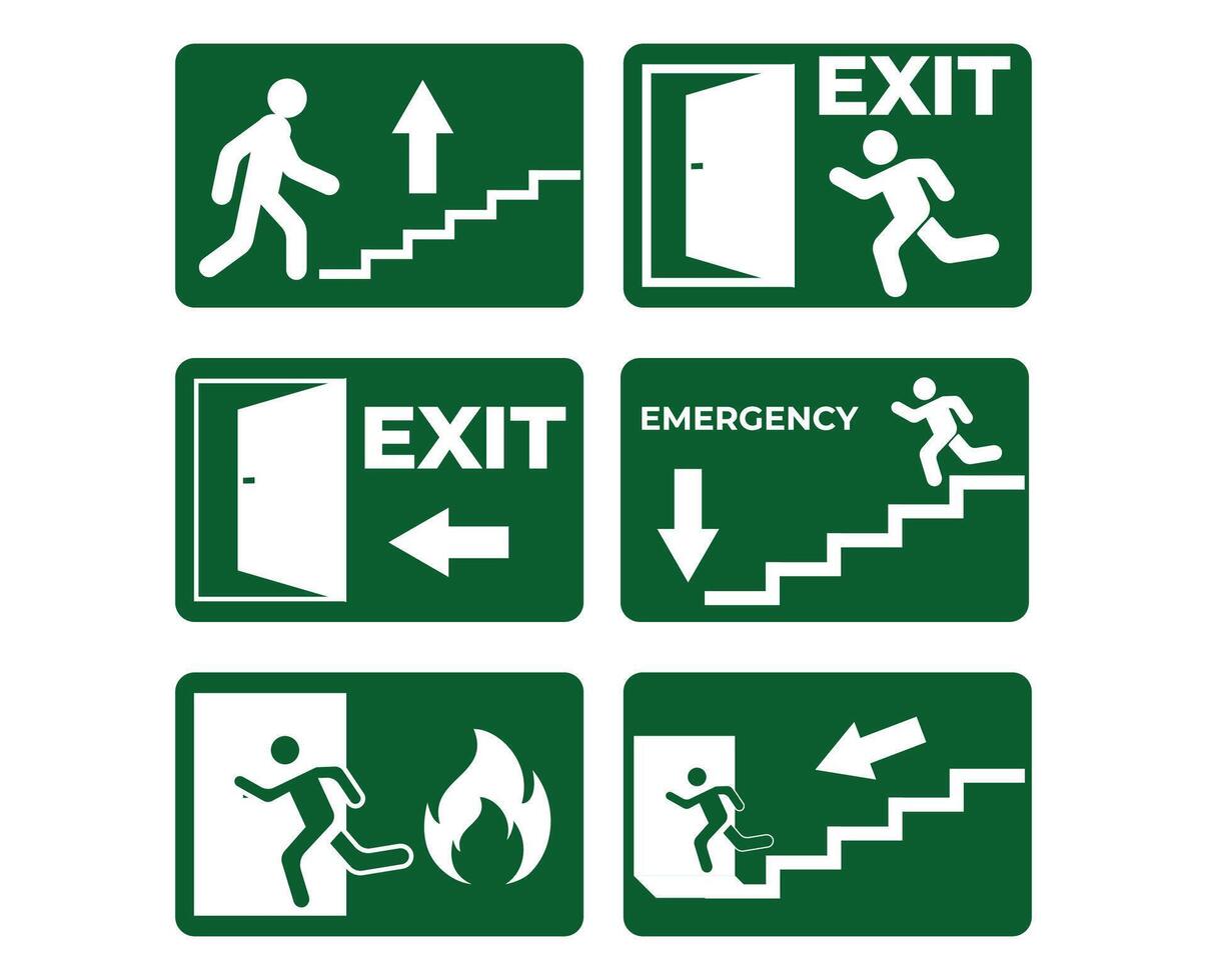 emergency exit sign. Flat exit sign collection. Various exit signs. escape route sign vector